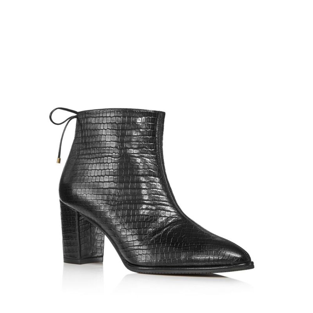 STUART WEITZMAN Womens Black Croc Tie Back Gardiner Block Heel Leather Booties 5